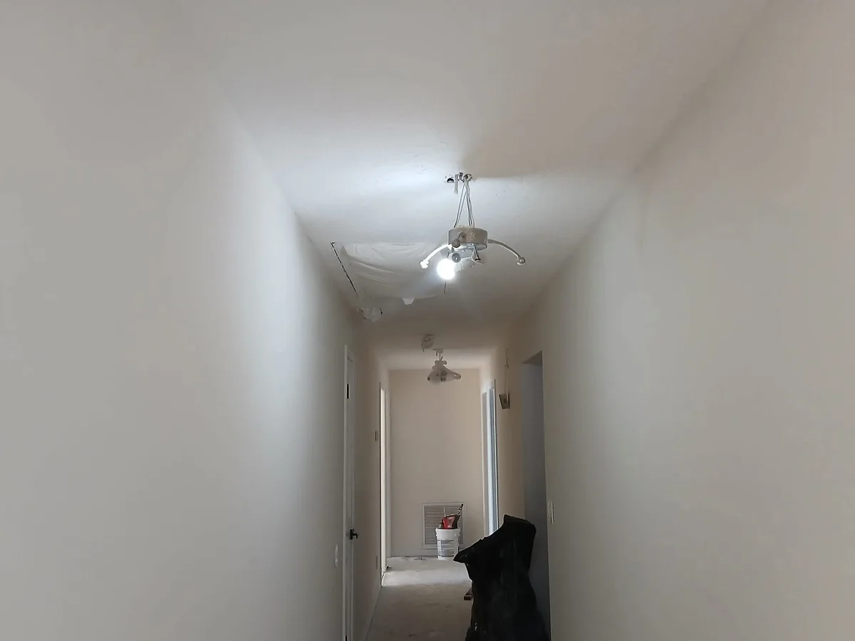 Hallway walls and ceiling freshly painted white